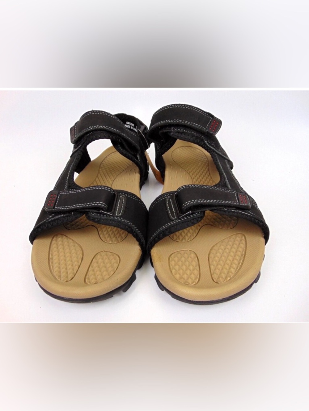 Men's Black Sandals with Tan Footbed and Adjustable Straps